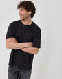 Threadbare Relaxed Fit Textured Cotton T-Shirt in Black - front view