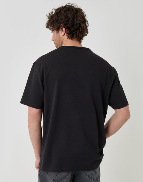 Threadbare Relaxed Fit Textured Cotton T-Shirt in Black - back view