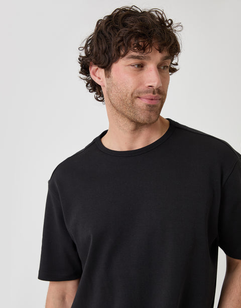 Threadbare Relaxed Fit Textured Cotton T-Shirt in Black - close up
