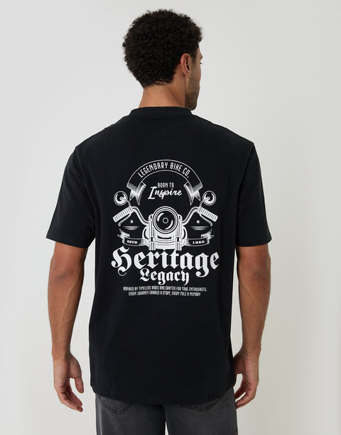 Threadbare Relaxed Fit Inspire Peached Cotton T-Shirt in Black - back view