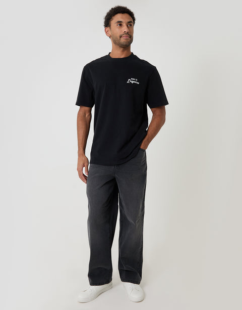 Threadbare Relaxed Fit Inspire Peached Cotton T-Shirt in Black - full body