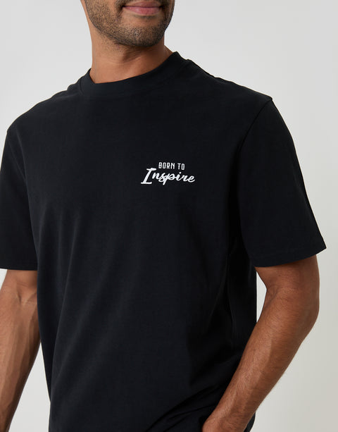 Threadbare Relaxed Fit Inspire Peached Cotton T-Shirt in Black - front view close up