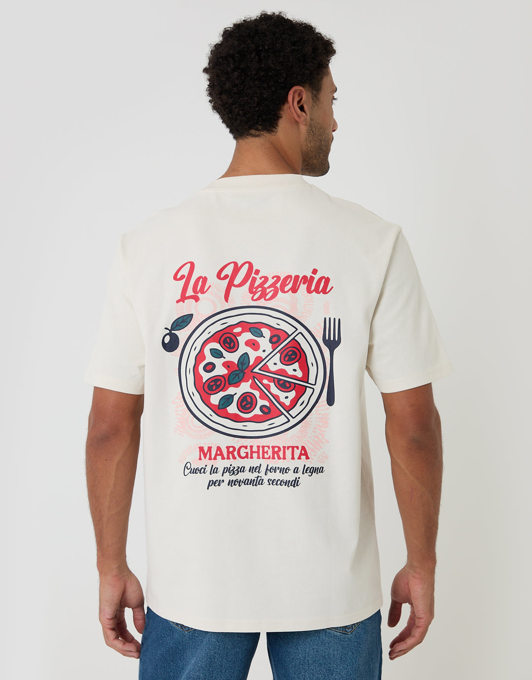 Threadbare Relaxed Fit Pizzeria Peached Cotton T-Shirt in Ecru - back view