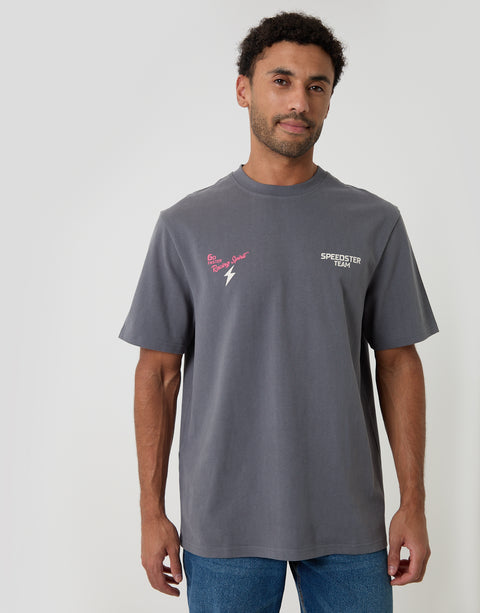 Threadbare Relaxed Fit Speedster Peached Cotton T-Shirt in Slate Grey - front view