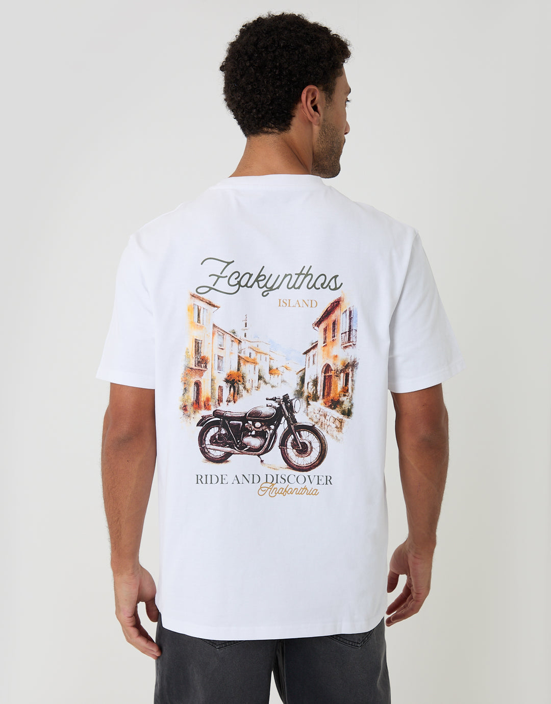 Threadbare Relaxed Fit Zakynthos Peached Cotton T-Shirt in White - back view