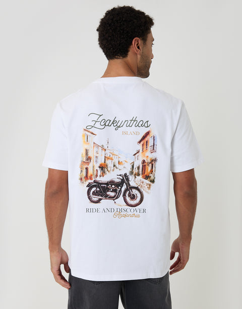 Threadbare Relaxed Fit Zakynthos Peached Cotton T-Shirt in White - back view