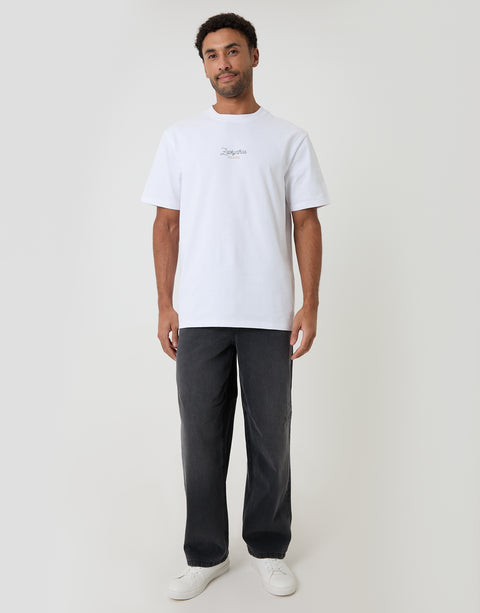 Threadbare Relaxed Fit Zakynthos Peached Cotton T-Shirt in White - full body