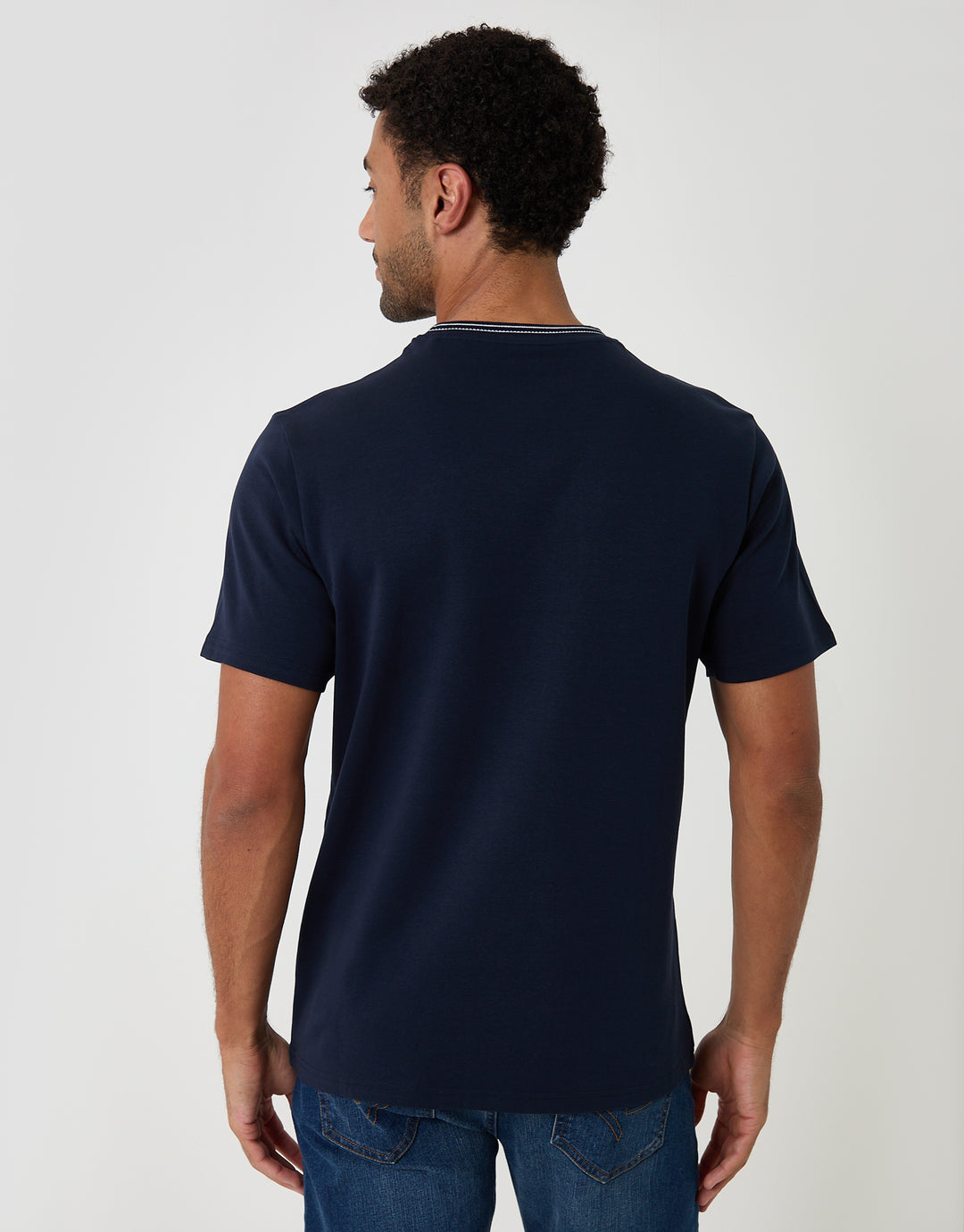Threadbare Cotton Crew Neck Script T-Shirt in Navy - back view