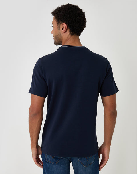 Threadbare Cotton Crew Neck Script T-Shirt in Navy - back view