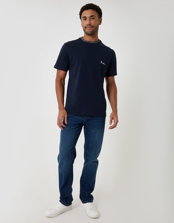 Threadbare Cotton Crew Neck Script T-Shirt in Navy - full body