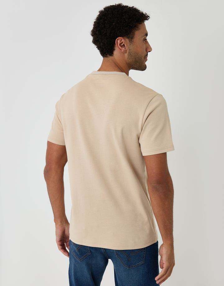Threadbare Cotton Crew Neck Script T-Shirt in Stone - back view
