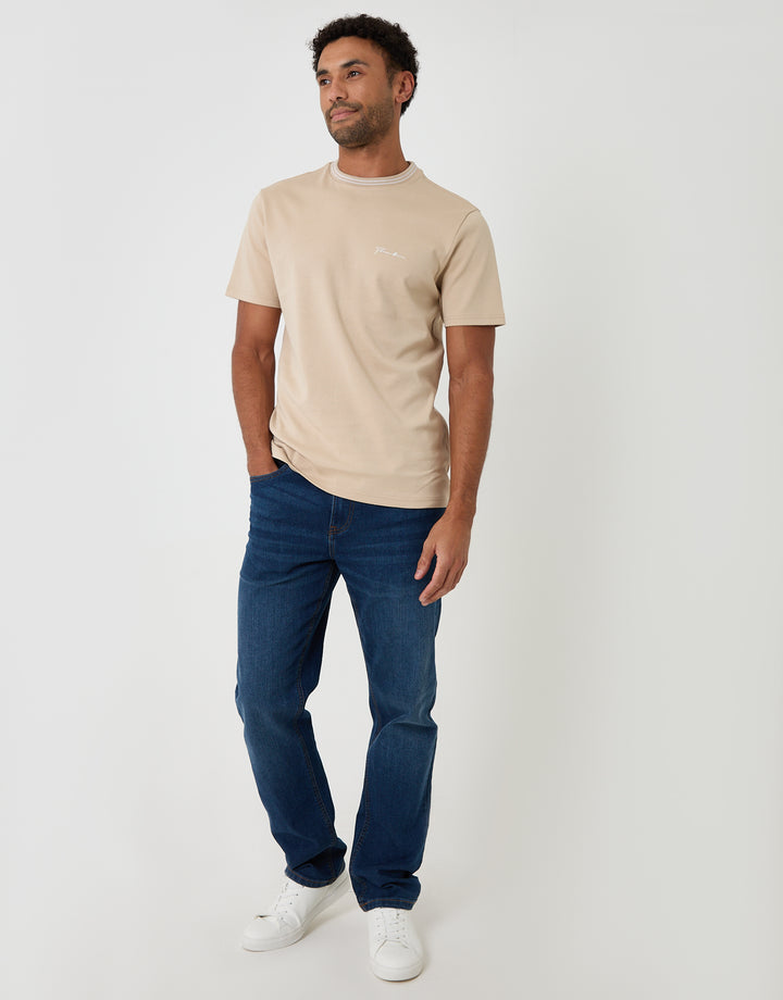 Threadbare Cotton Crew Neck Script T-Shirt in Stone - full body
