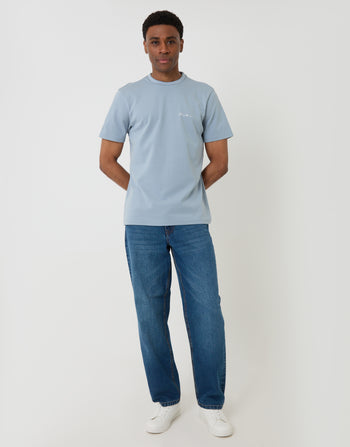 Threadbare Cotton Crew Neck Script T-Shirt in Blue - full body