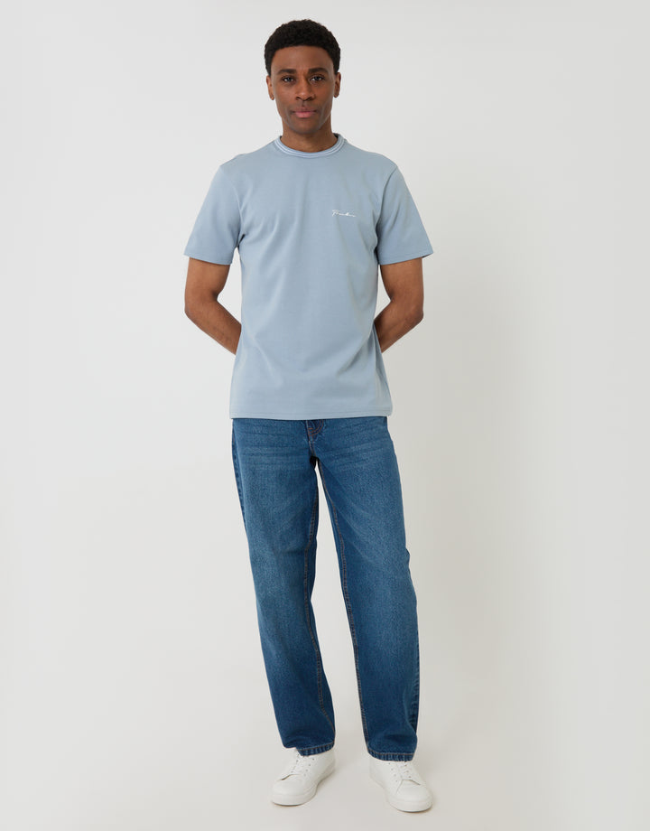 Threadbare Cotton Crew Neck Script T-Shirt in Blue - full body