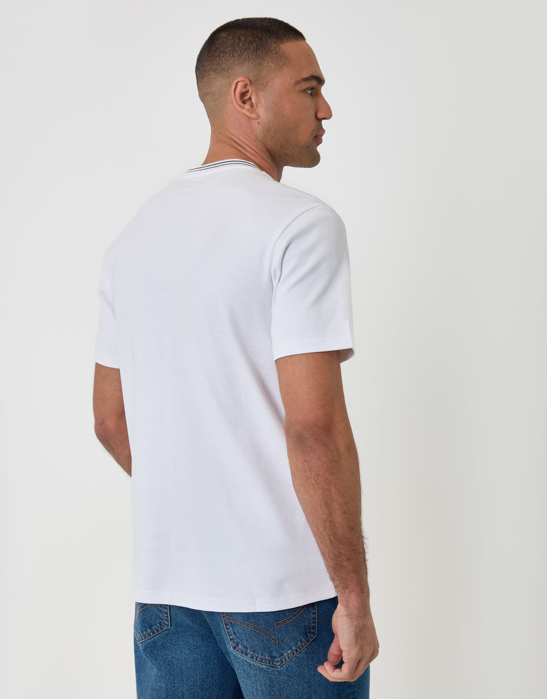 Threadbare Cotton Crew Neck Script T-Shirt in White - back view