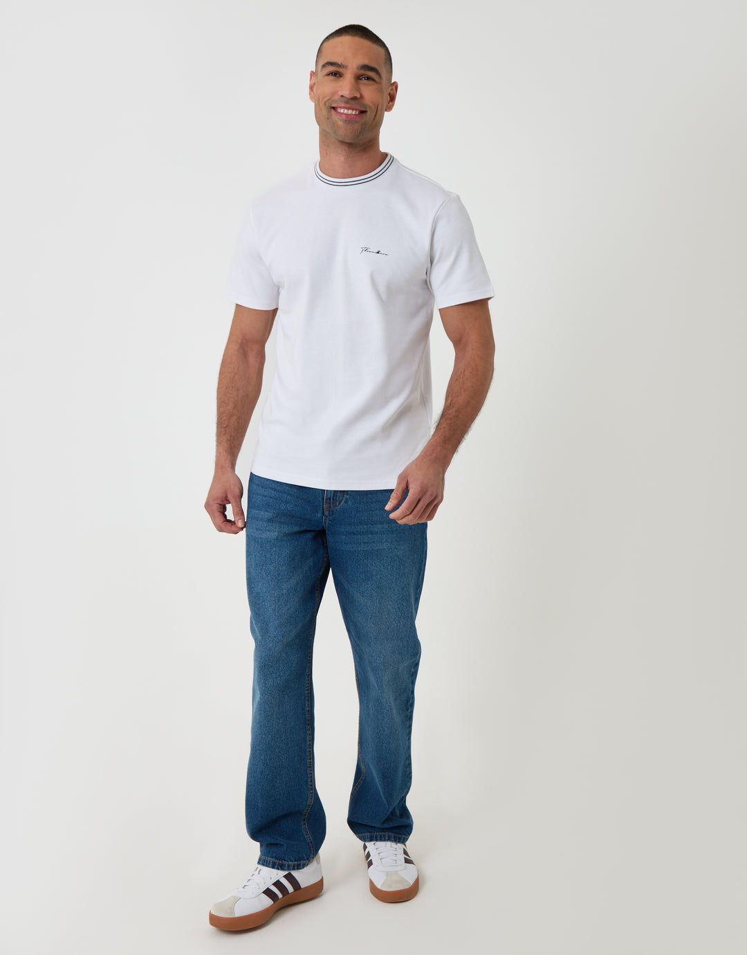 Threadbare Cotton Crew Neck Script T-Shirt in White - full body