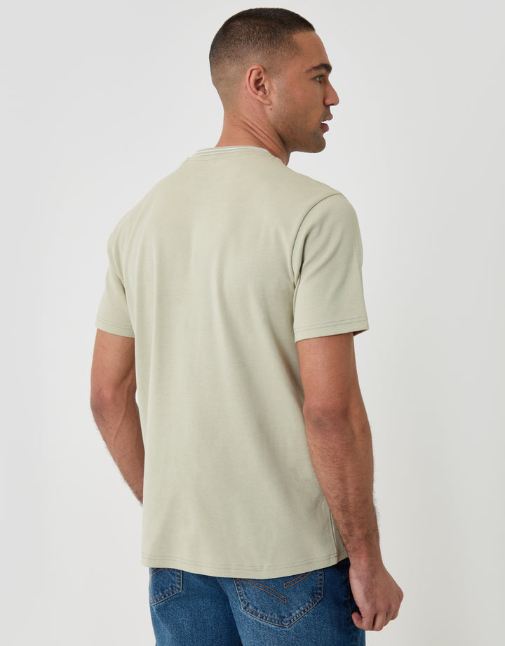 Threadbare Cotton Crew Neck Script T-Shirt in Sage Green - back view