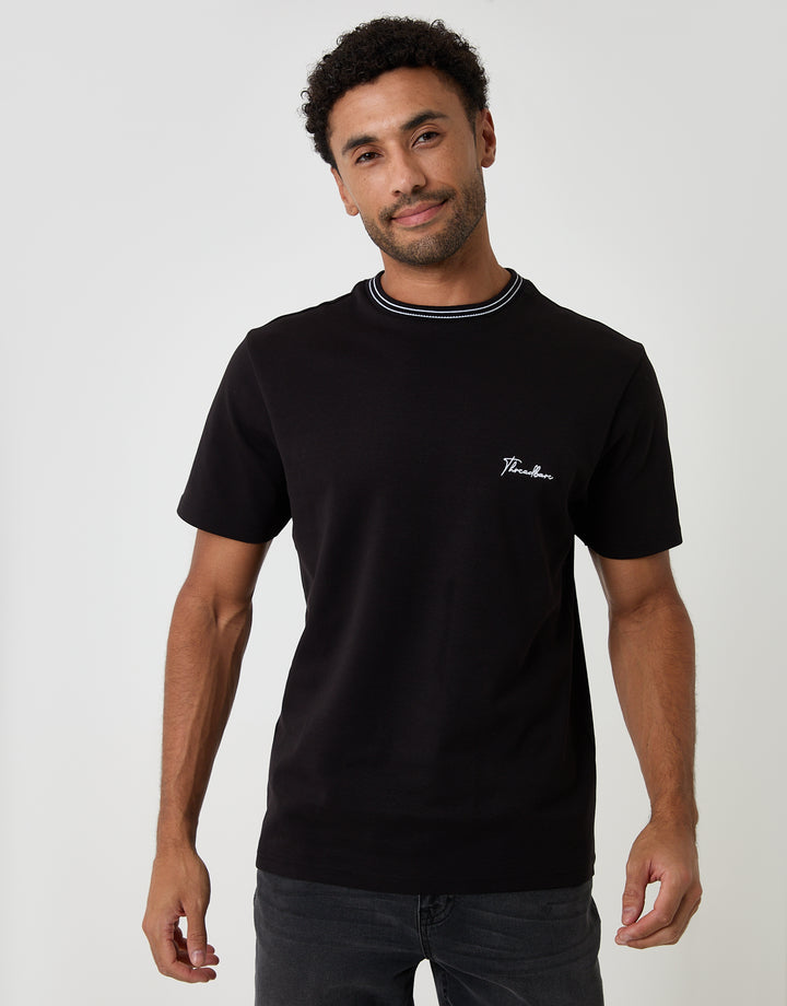 Threadbare Cotton Crew Neck Script T-Shirt in Black - front view