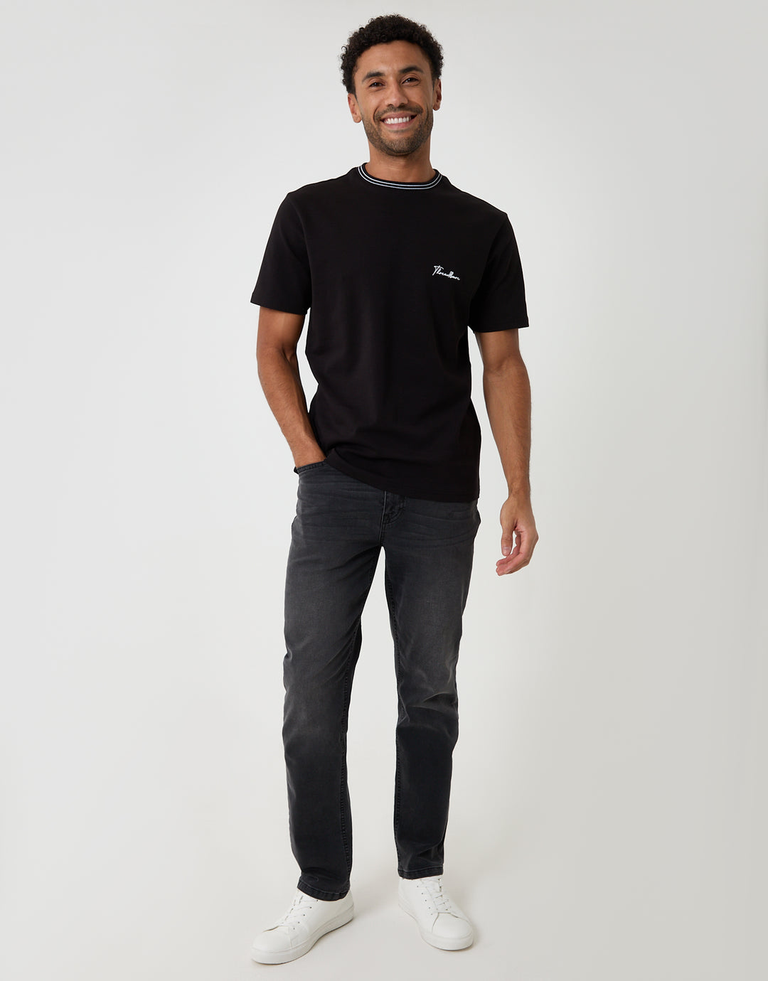 Threadbare Cotton Crew Neck Script T-Shirt in Black - full body