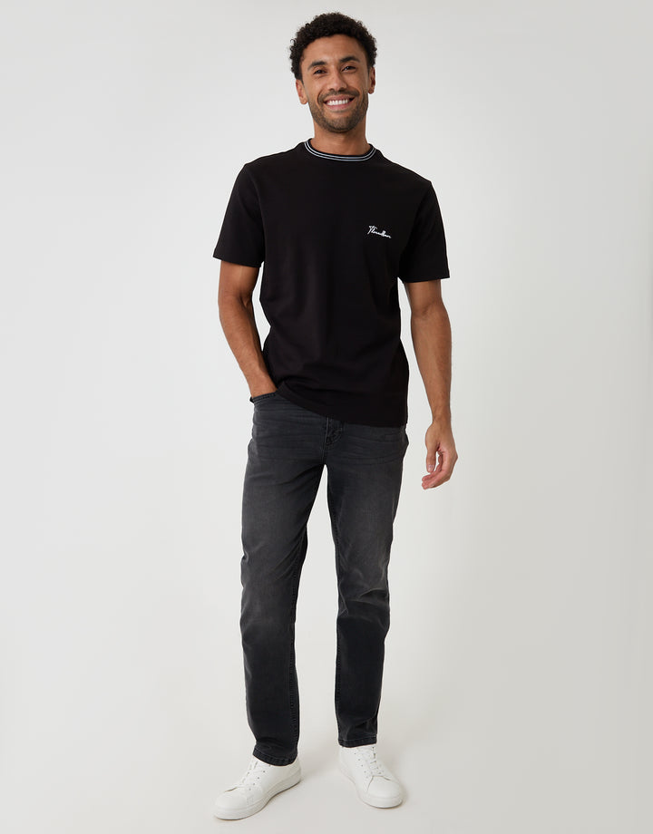 Threadbare Cotton Crew Neck Script T-Shirt in Black - full body