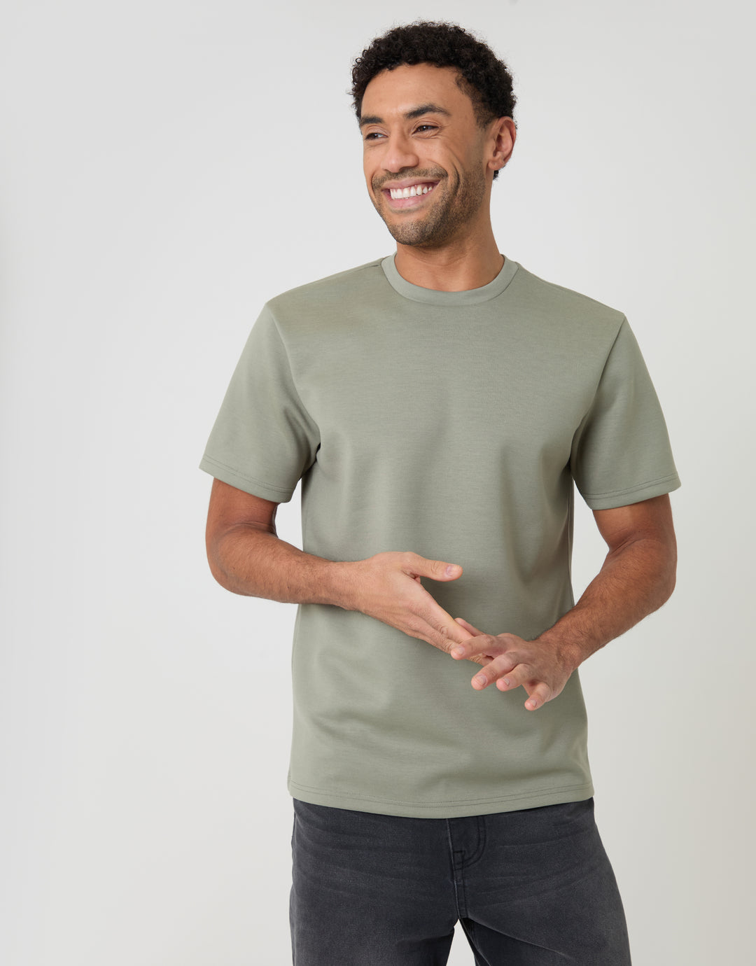 Threadbare Scuba T-Shirt in Sage Green - front view