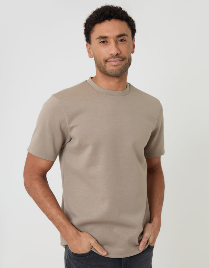 Threadbare Scuba T-Shirt in Beige - front view