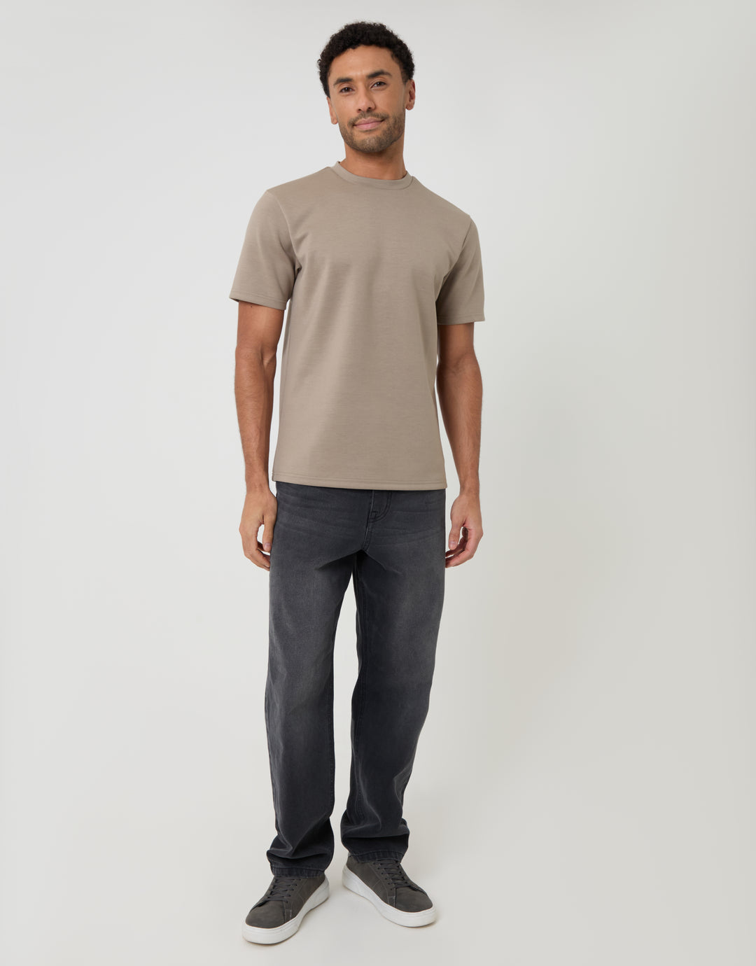Threadbare Scuba T-Shirt in Beige - full body