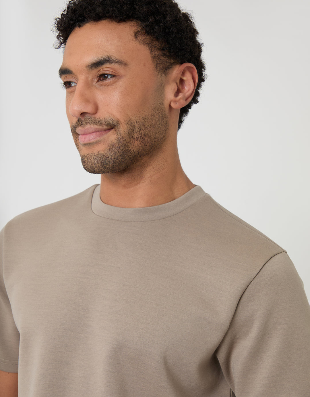 Threadbare Scuba T-Shirt in Beige - close up