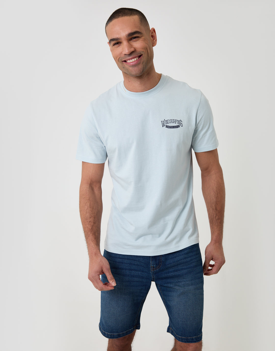 Threadbare Windsurfing Cotton Crew Neck T-Shirt in Blue - front view