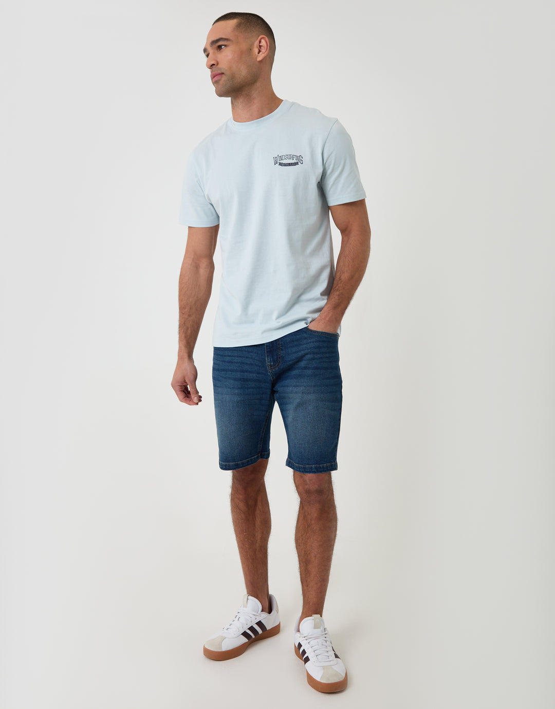 Threadbare Windsurfing Cotton Crew Neck T-Shirt in Blue - full body