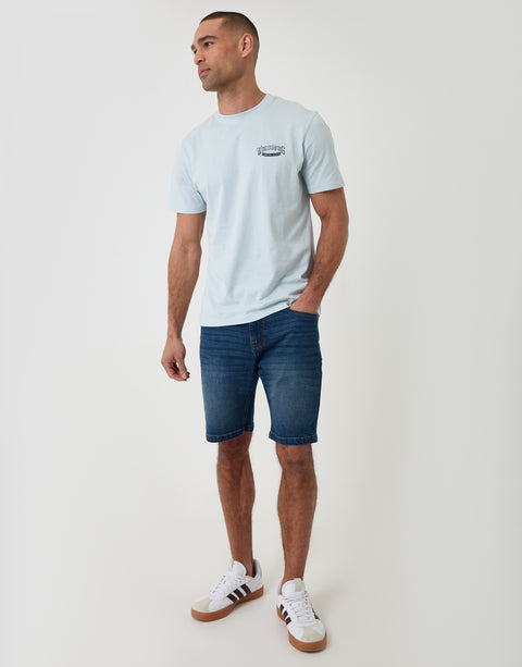 Threadbare Windsurfing Cotton Crew Neck T-Shirt in Blue - full body