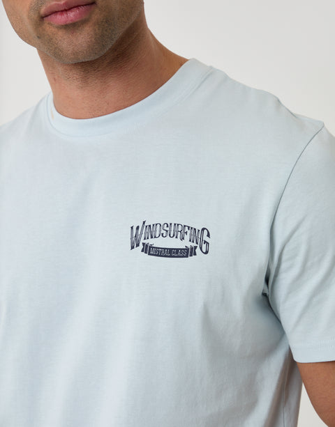 Threadbare Windsurfing Cotton Crew Neck T-Shirt in Blue - close up