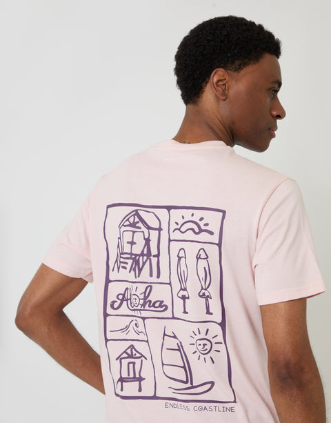 Threadbare Aloha Cotton Crew Neck T-Shirt in Pink - back view