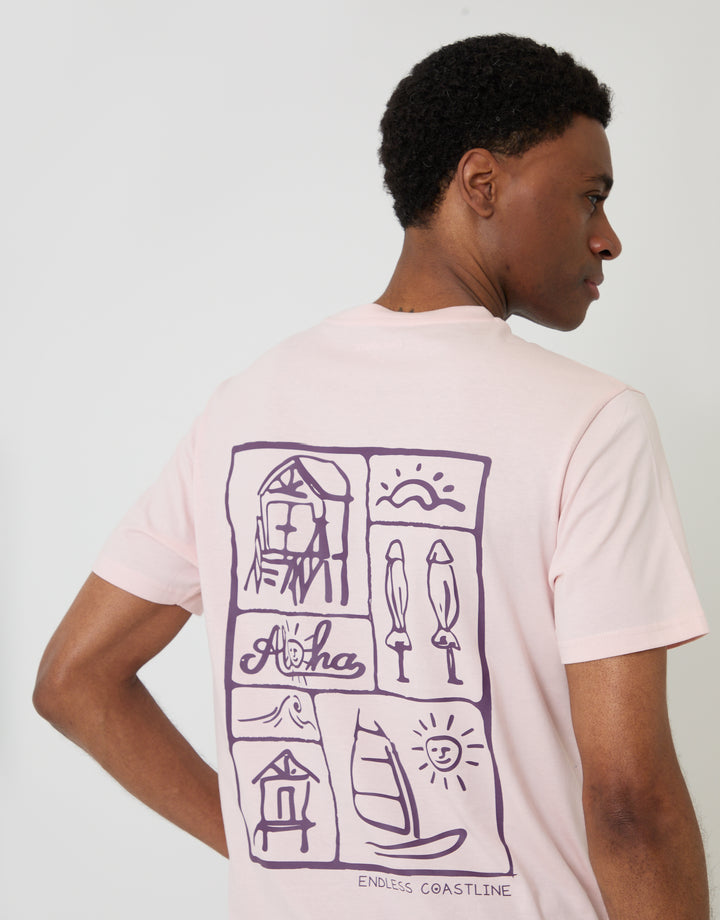 Threadbare Aloha Cotton Crew Neck T-Shirt in Pink - back view