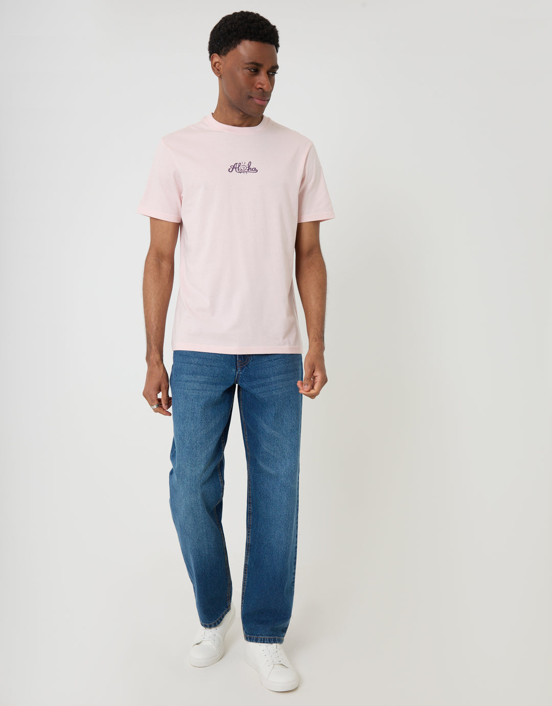 Threadbare Aloha Cotton Crew Neck T-Shirt in Pink - full body