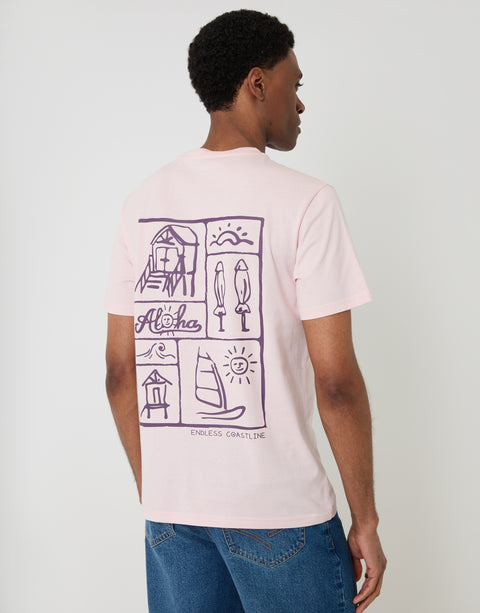 Threadbare Aloha Cotton Crew Neck T-Shirt in Pink - full back