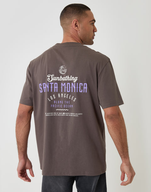 Threadbare Relaxed Fit Los Angeles Graphic T-Shirt in Grey - back view