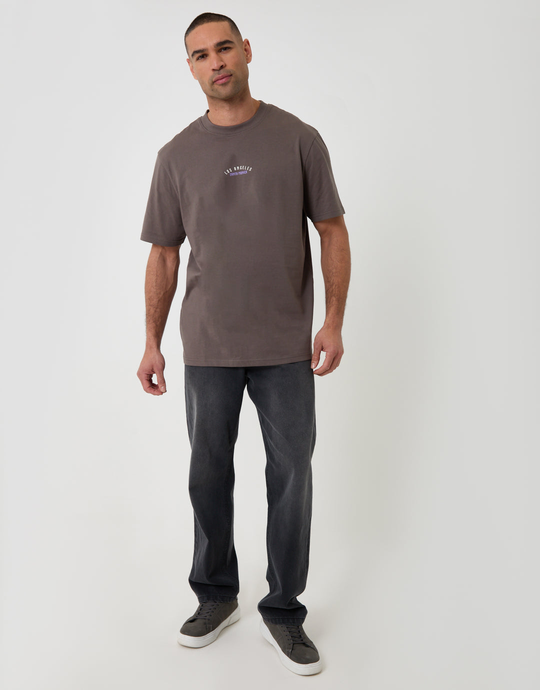 Threadbare Relaxed Fit Los Angeles Graphic T-Shirt in Grey - full body