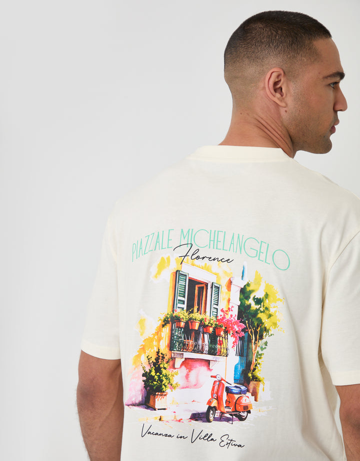 Threadbare Relaxed Fit Piazelle Graphic T-Shirt in Ecru - back view
