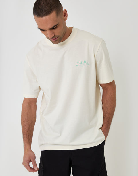 Threadbare Relaxed Fit Piazelle Graphic T-Shirt in Ecru - front view