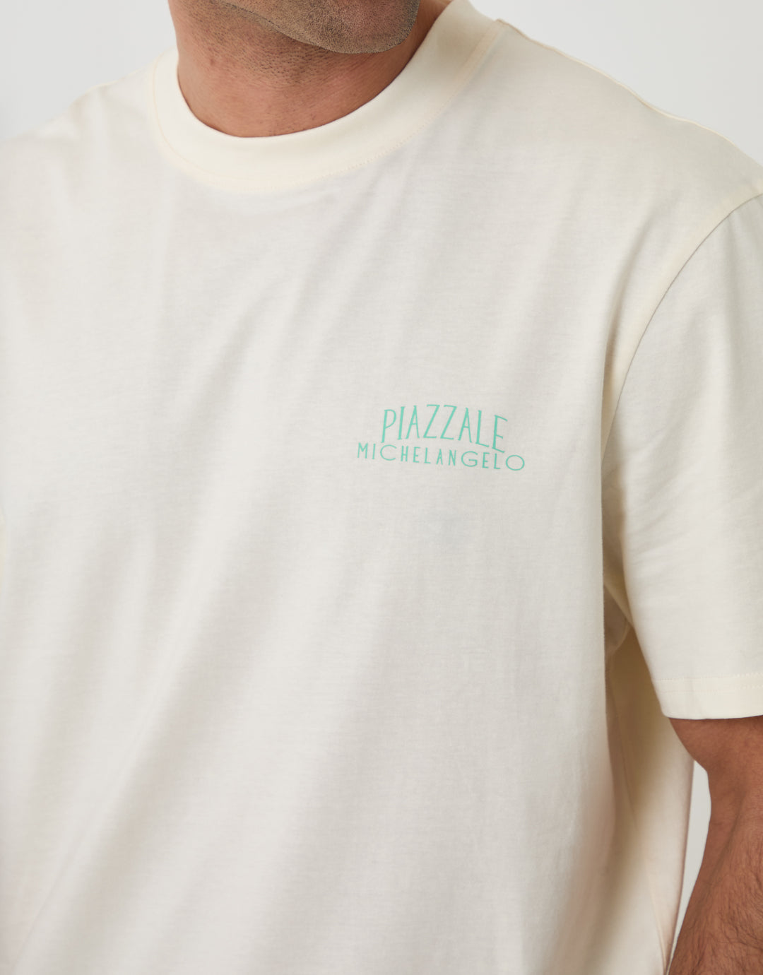 Threadbare Relaxed Fit Piazelle Graphic T-Shirt in Ecru - close up