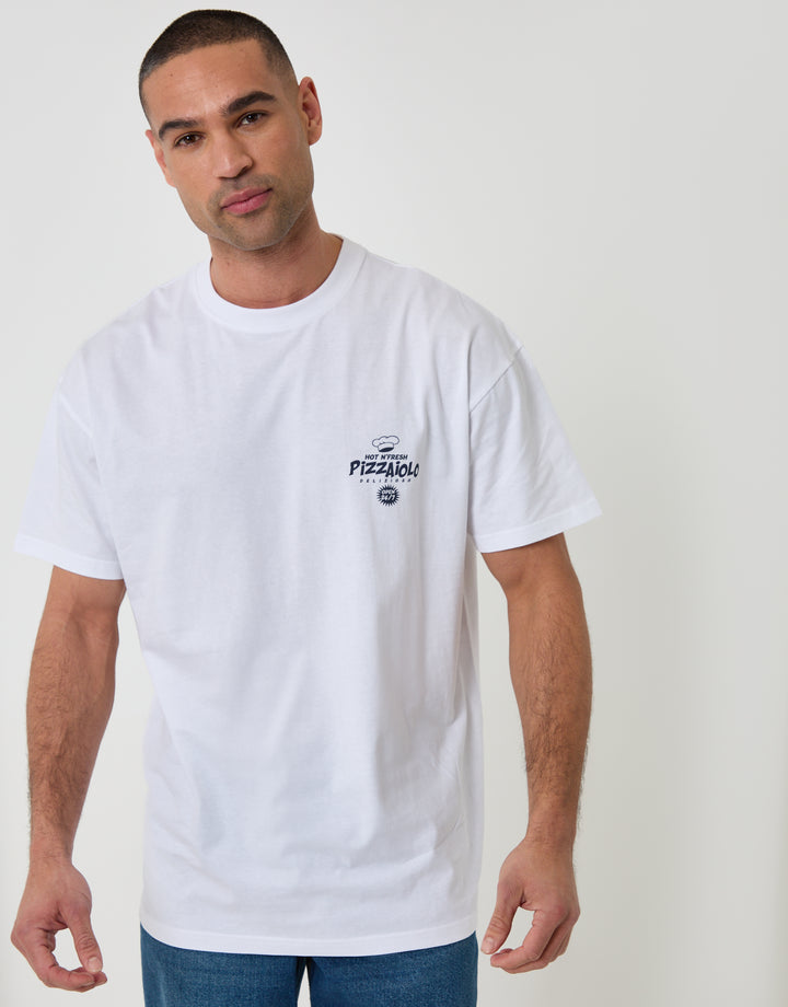 Threadbare Oversized Pizzaiolo Cotton T-Shirt in White - front view