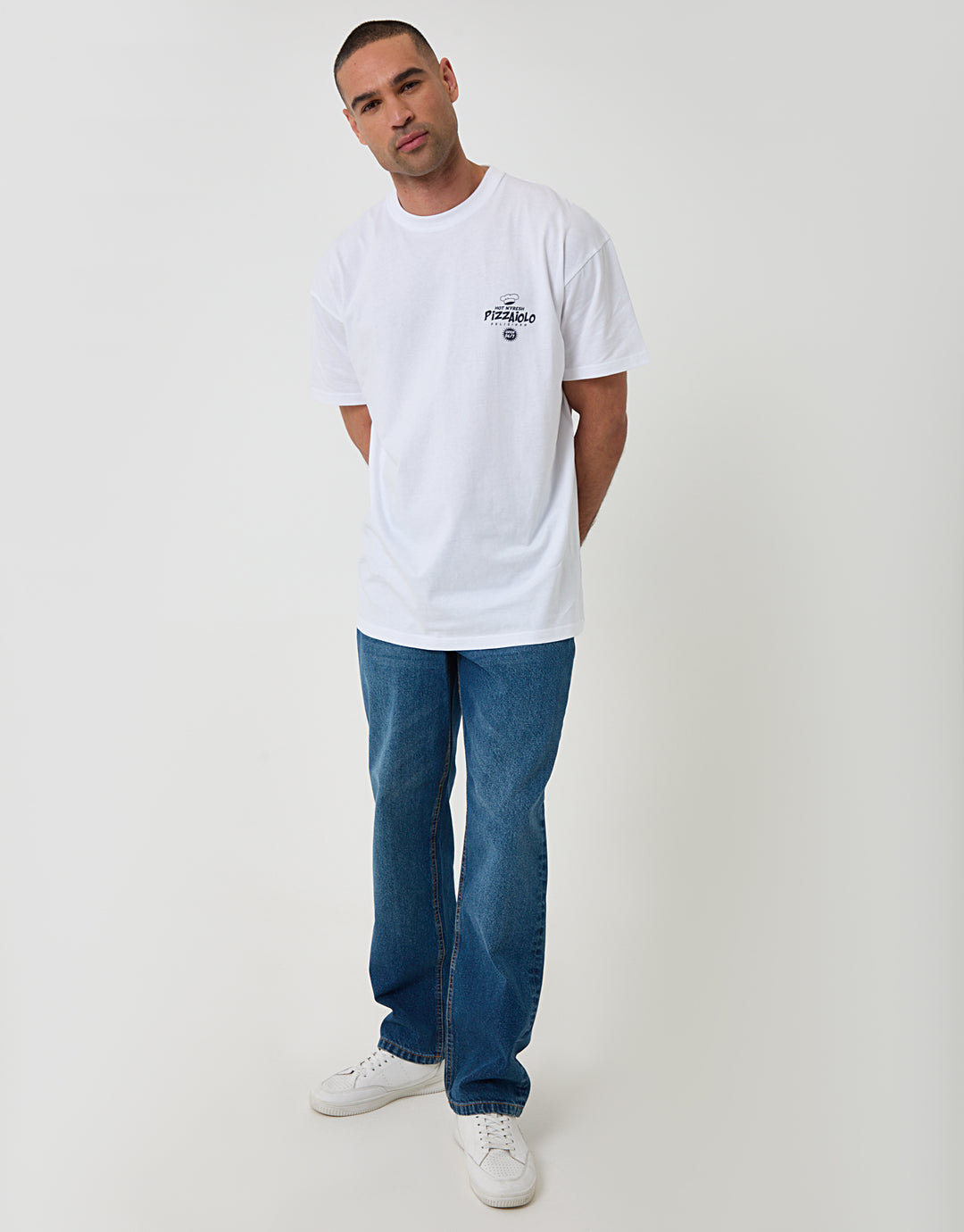Threadbare Oversized Pizzaiolo Cotton T-Shirt in White - full body