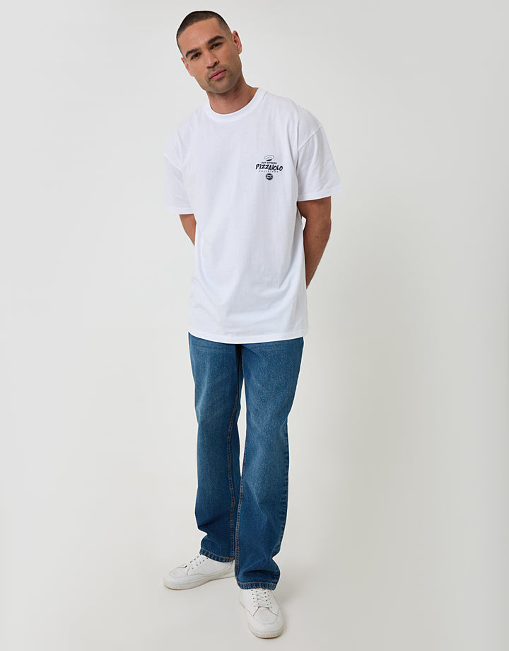 Threadbare Oversized Pizzaiolo Cotton T-Shirt in White - full body