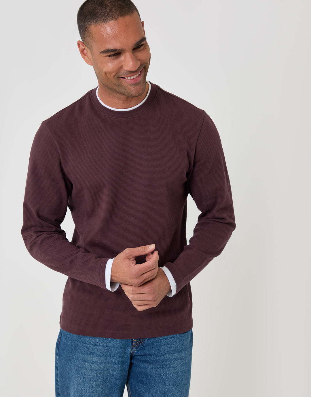 Threadbare Cotton Rich Crew Neck Sweatshirt in Chocolate Brown - front view