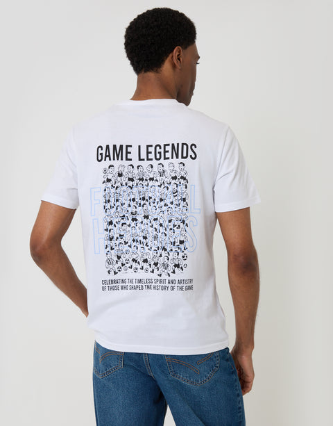 Threadbare Regular Fit Football Heroes Cotton T-Shirt in White - back view