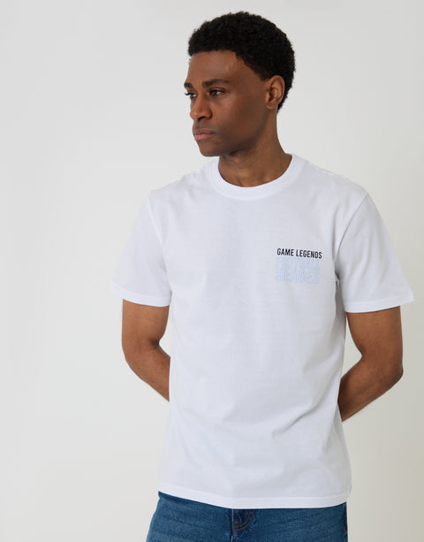 Threadbare Regular Fit Football Heroes Cotton T-Shirt in White - front view