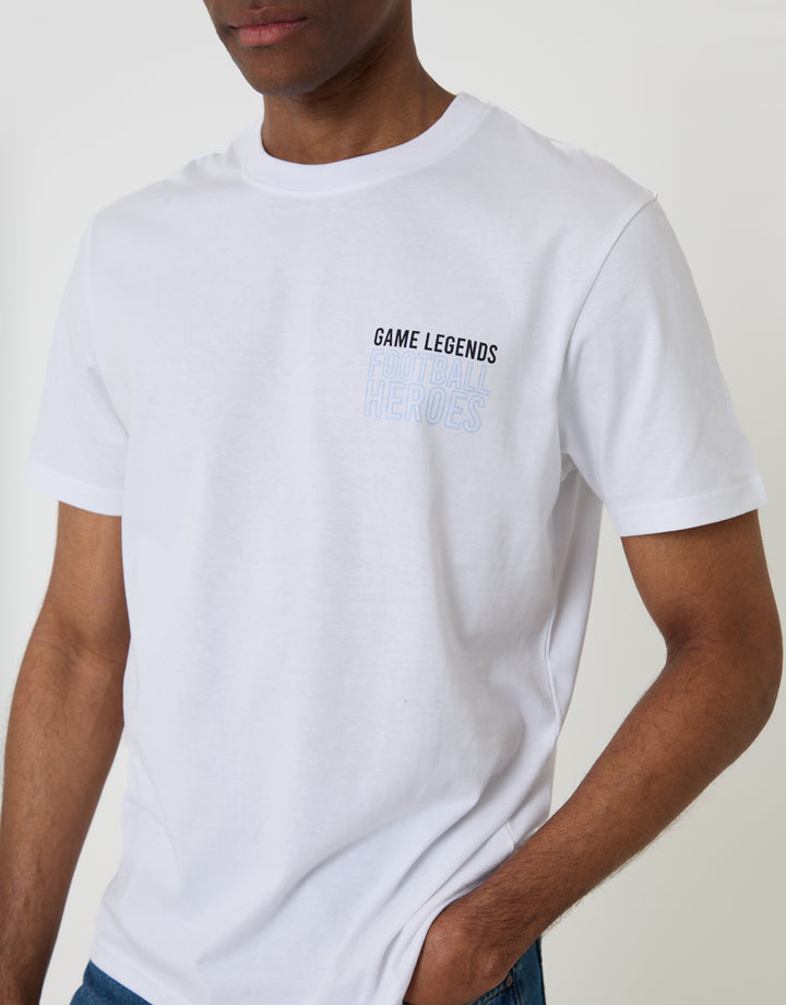 Threadbare Regular Fit Football Heroes Cotton T-Shirt in White - close up