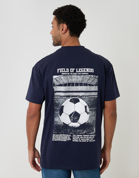 Threadbare Oversized Field of Legends Cotton T-Shirt in Navy - back view