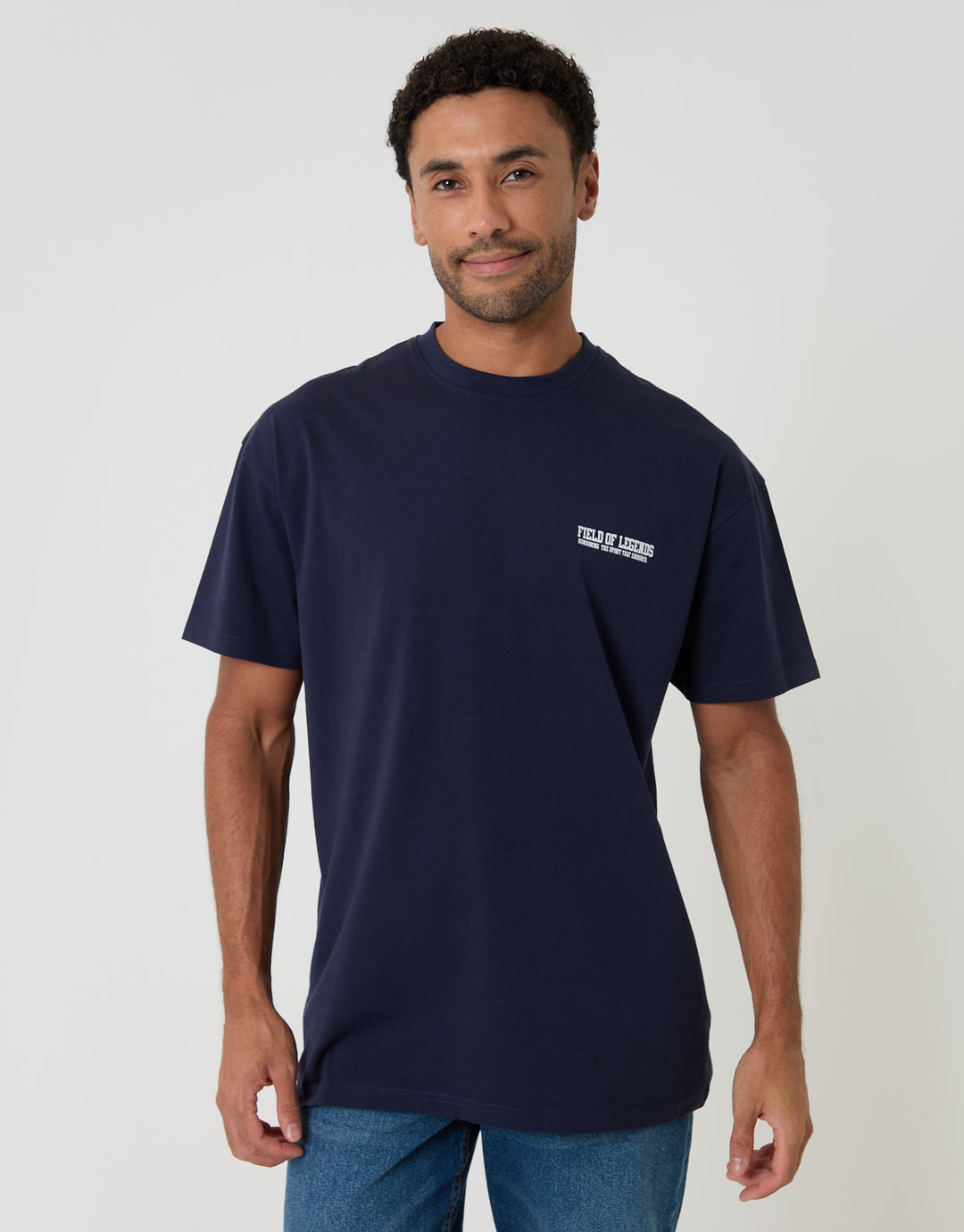 Threadbare Oversized Field of Legends Cotton T-Shirt in Navy - front view